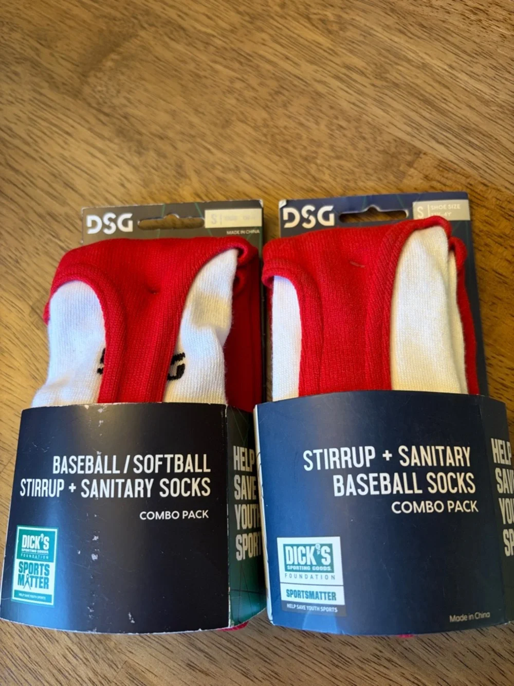 DSG Red and White Stirrup + Sanitary Baseball Socks Combo Pack Youth 13K-4Y (2)